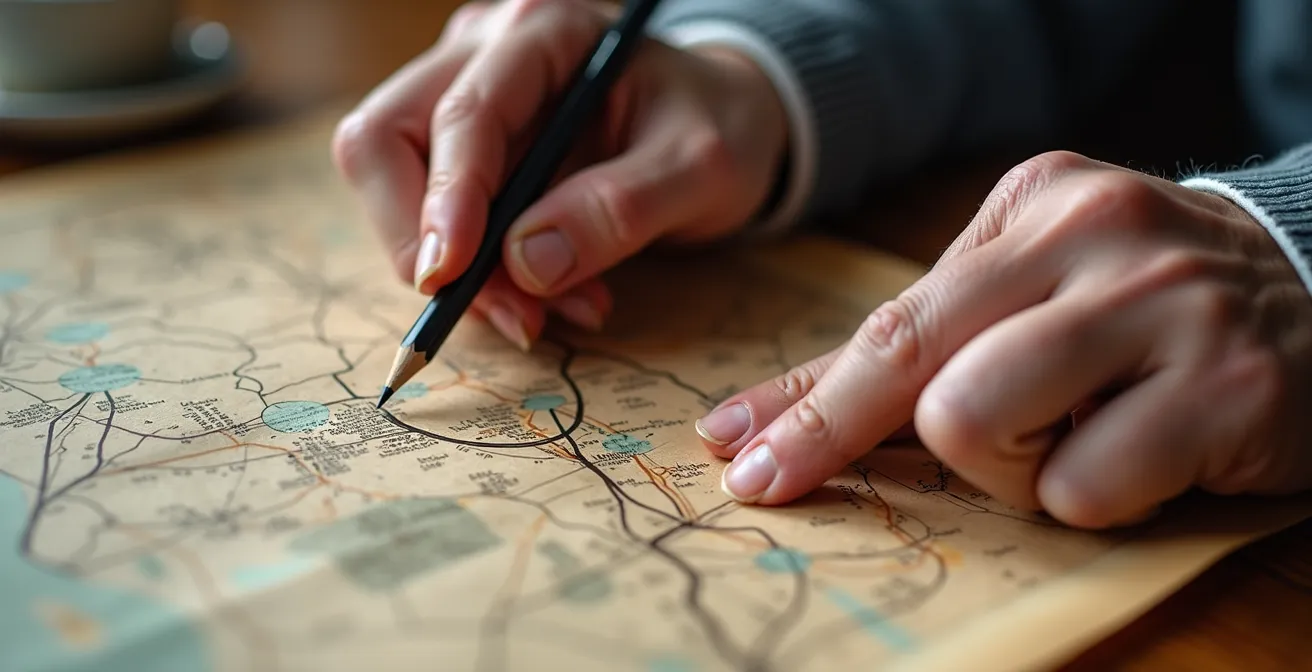 Carnet de recommandations locales et carte annotée sur une table