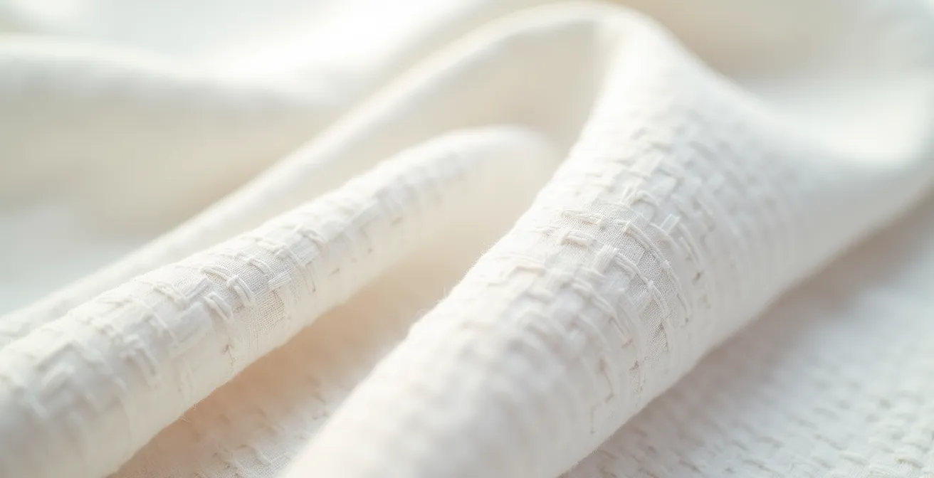 Vue macro d'un tissu en percale de coton haute qualité montrant la texture et le tissage serré