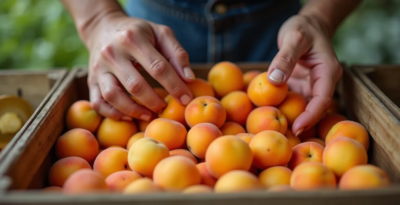Cagette de fruits à différents stades de maturité disposés en dégradé de couleur