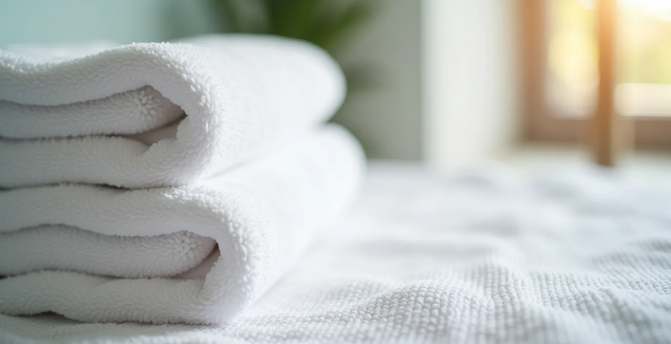 Serviettes de luxe soigneusement pliées dans une villa de vacances