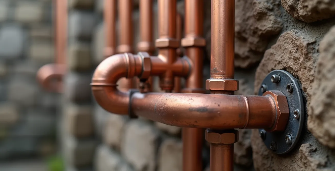 Installation de système de chauffage géothermique moderne dans les dépendances d'un château