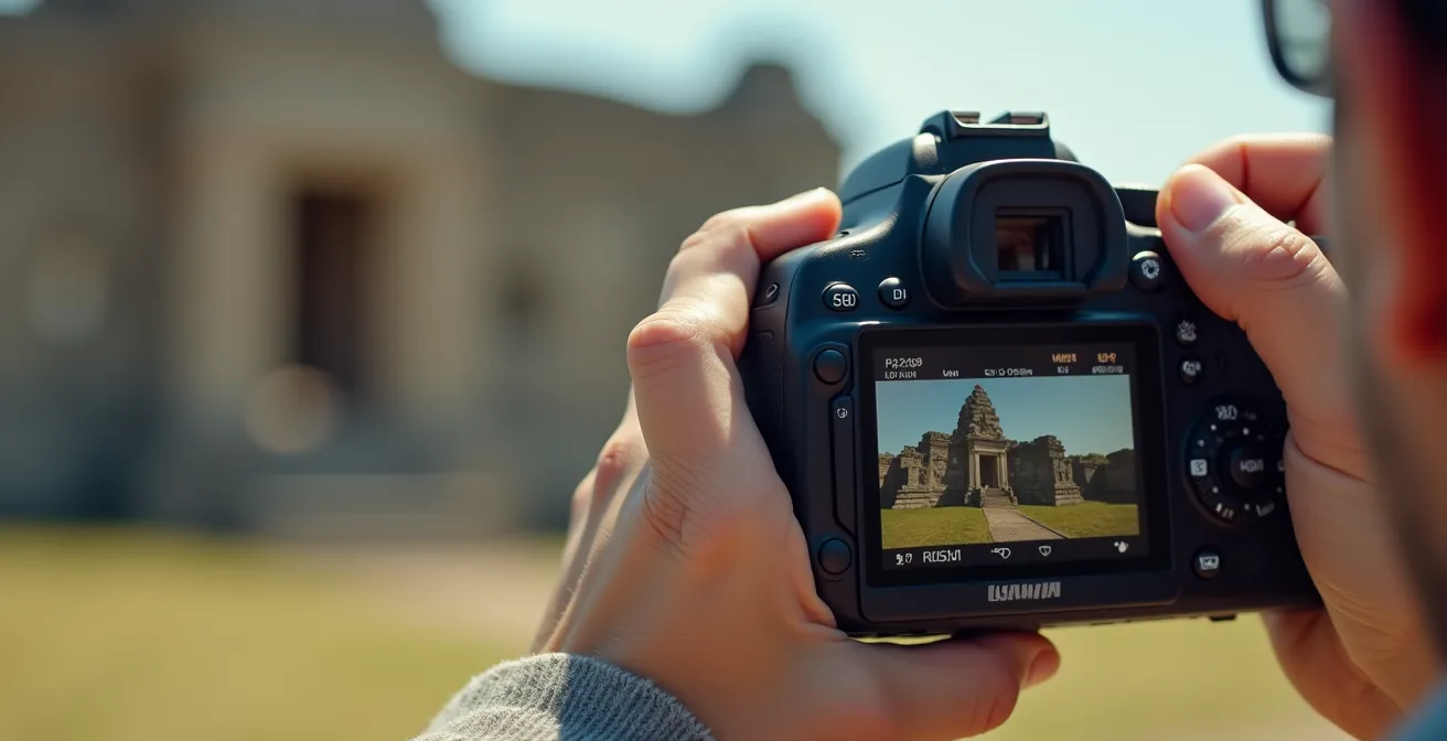Monument en pierre calcaire photographié en plein soleil avec technique HDR montrant détails parfaits sans surexposition